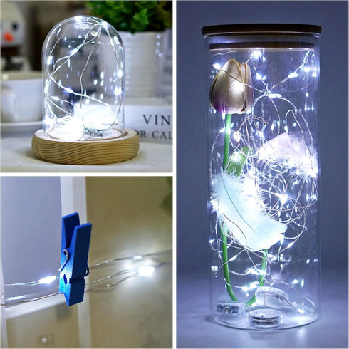 Twinkle Fairy Lights Battery Powered 20 LED on 7.2feet Silvery Copper Wire for DIY Wedding Party Decor (Cool White)