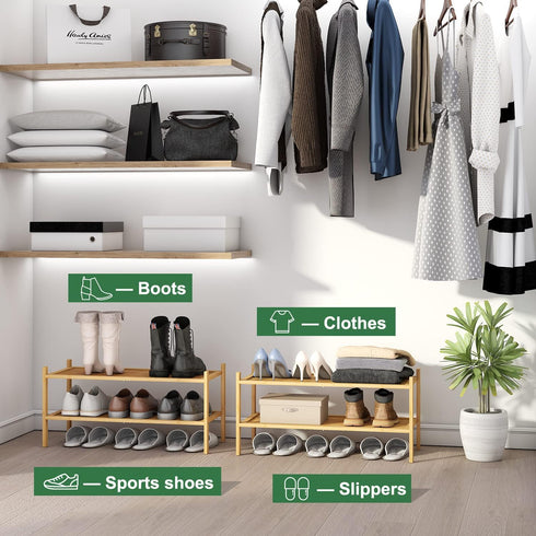 kiplant 2-Tier Closet, Bamboo Shoe Rack, Shoe Rack for Entryway, Free Standing Shoe Racks for Indoor & Outdoor