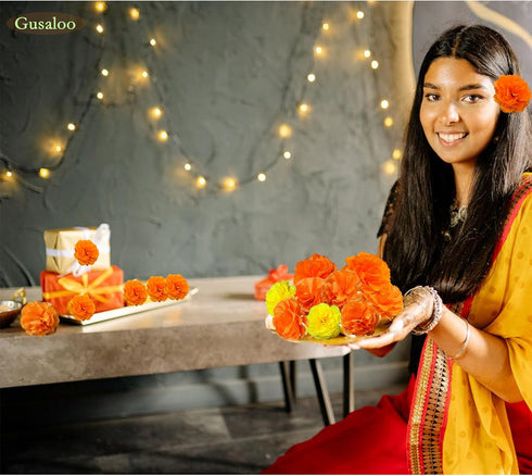 Marigold Flower Heads 50Pcs, Mexican Artificial Flowers for Day of The Dead Diwali Home DIY Garland Craft Decoration