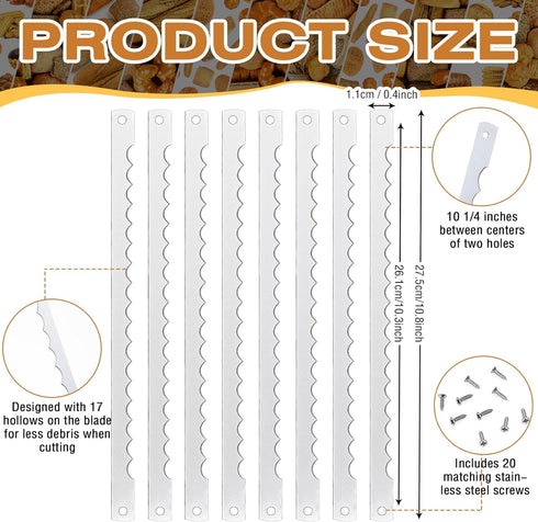 Bread Bow Knife Blades Stainless Steel Replacement Blade Bread Blade with Screws for Cake Homemade Bread Cutting Wooden Bread Knife, 10.8 Inches (8 Pcs) by Therwen