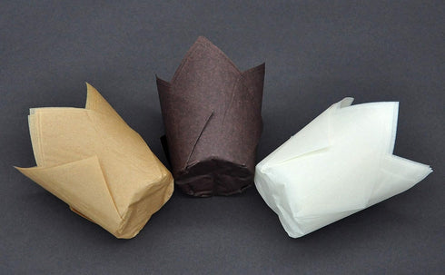 Large Greaseproof Paper Wrappers, Muffin Baking Cupcake Cups Liners, 2-1/4" x 4", Natural, Brown, White, 125 pcs Tulip