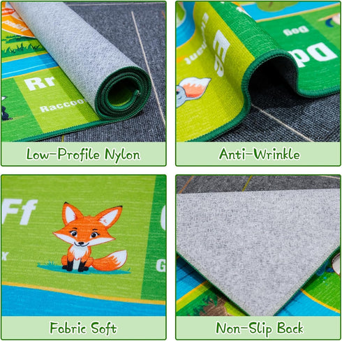 5'x 7' (5x7 ABC Rug, Kids Rugs for Playroom Classroom Bedroom, Educational Learning Play Mat with Alphabet Animals