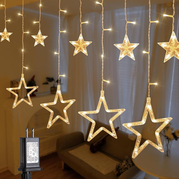 126L Warm White Star Icicle Lights, 8.2FT Clear Curtain Fairy String with