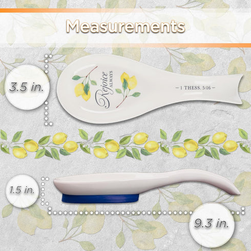Christian Art Gifts Ceramic Spoon Utensil Rest, Inspirational Bible Verse Decor, Blue Silicone Base