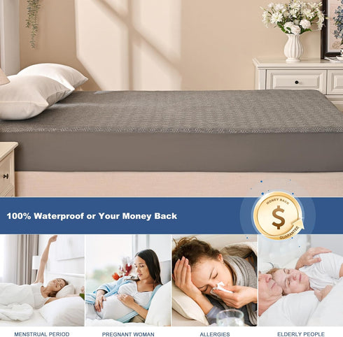 GRT Twin XL Mattress Protector - Waterproof Bamboo Charcoal Fiber Cover, Noiseless, Odor Free, 8"-26" Deep Pocket