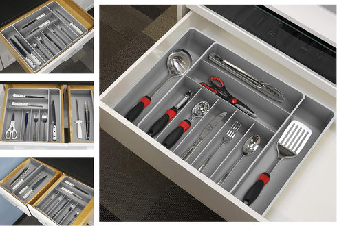 Simple Houseware Expandable Flatware Organizer - Grey Kitchen Drawer