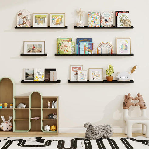 Set 2, 24 Inches Picture Ledge Shelf, Floating Shelves of Solid Wood Nursery Book Shelves for Toys Storage, Kids
