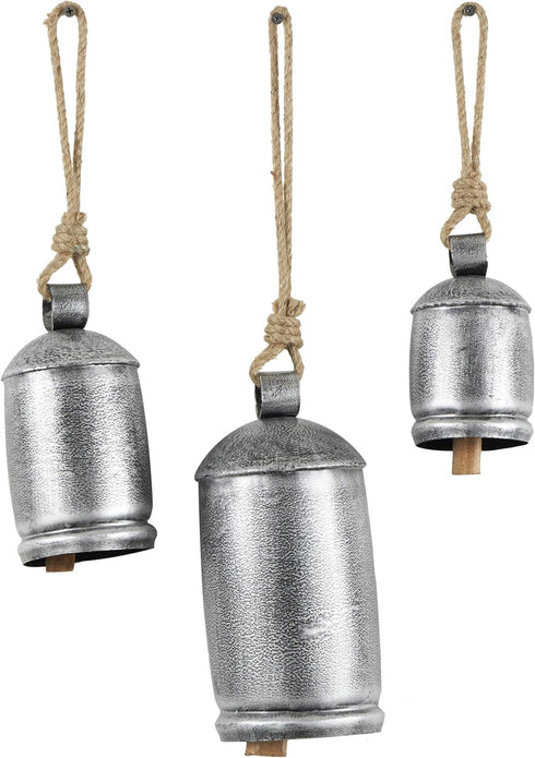Deco 79 Rustic Metal Cowbell Decorative Bells, 5", 4", 3"H, Silver
