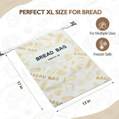 CMACAIV 3D 2-Pack Bags,17"13"Reusable Beeswax Bread Bread Bags for Homemade Bread Sourdough,Linen Outer Lining and Pure