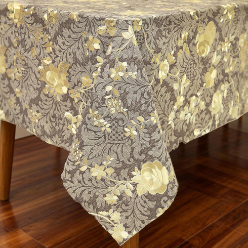 Rectangle Table Cloth Elegant Gold Vine Flower PVC Waterproof Spill-Proof Vinyl Fitted