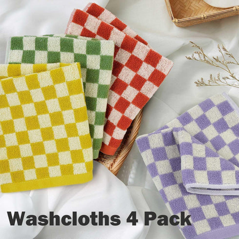 4 Pack 4 13 13 Inches Jacquotha Wash Cloths Checkered Colors - Cotton Washcloths for Face Body, x Daily Cleansing