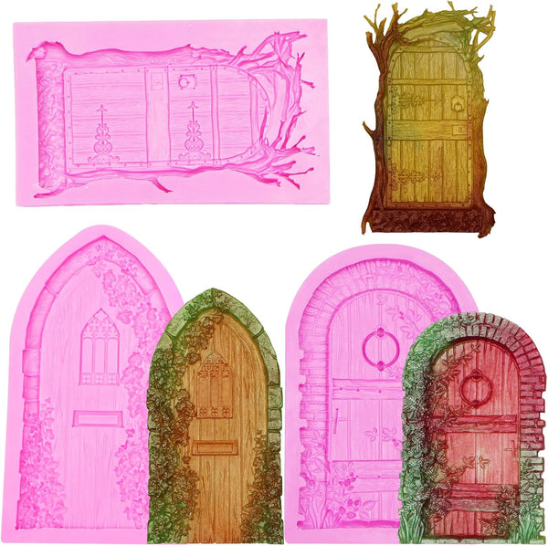 Fairy Garden Door Fondant Molds, Enchanted Vintage Treehouse Silicone Chocolate Molds for Cake Decorating