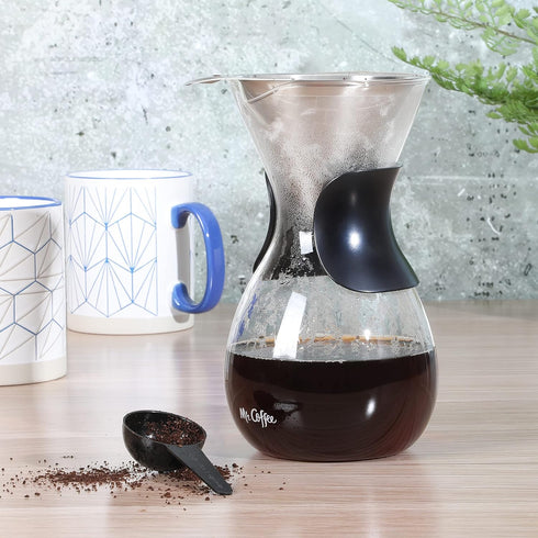 Mr. Coffee Verduzco 3 Piece 34 OZ Borosilicate Glass Pour Over Coffee Maker with Hand Guard