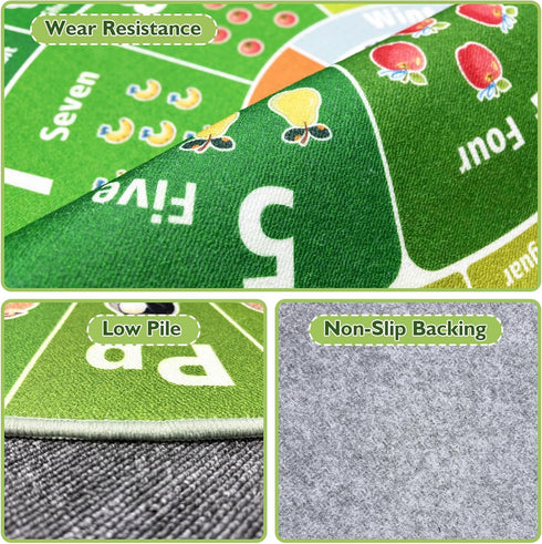 47x47'' Kids Educational Area Rug for Playroom, Round ABC Alphabet Animals Fruits & Seasons Learning Rug,Non-Slip Soft
