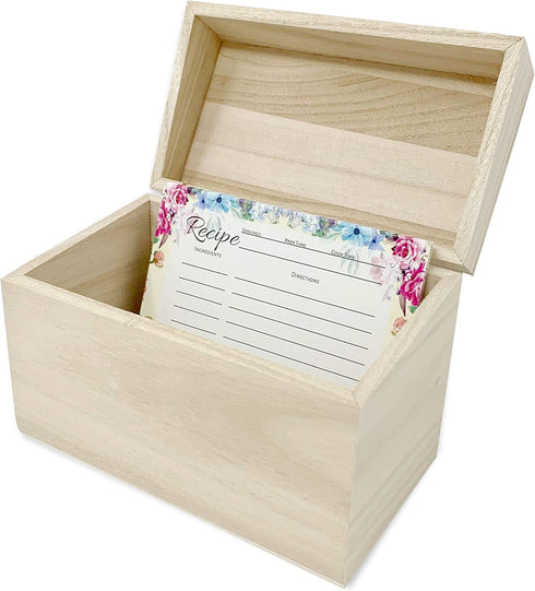 Recipe Box with Cards: 50 Count Floral Recipe Cards, Metal Recipe Box, 4x6 Recipe Cards