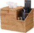 Sumnacon Tissue Box Square Cover with Storage, Rattan Holder with 2 Side Organizer for Bathroom Living Room