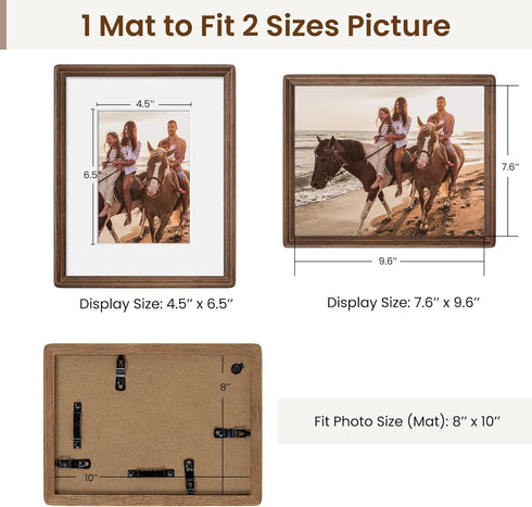 8x10 5x7 Axeman Natural Solid Oak Wood Picture Frame with Mat, Premium Rustic Wooden Photo Frames with Plexiglass