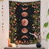 Rexful Moonlit Garden Tapestry - Moon Phase Surrounded by Plants and Flowers, Black Wall Hanging Blanket 44×60 inch