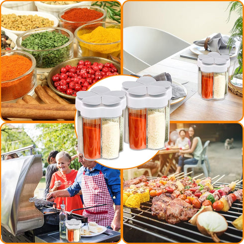 2 PCS Travel Spice Jars, 5-in-1 Seasoning Containers, Clear Plastic Condiment Bottles for Camping, BBQ, Picnic