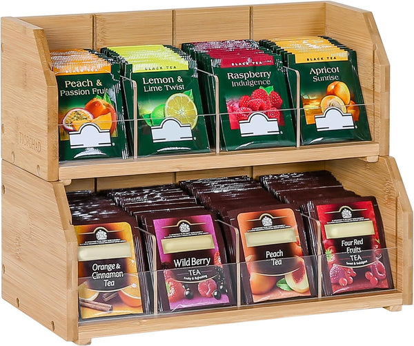TIOPGHAD 2-Layer Stackable Bamboo Tea Bag Organizer Storage Holder & Rack -