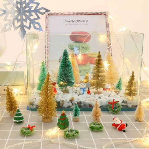 30 Pieces Miniature Sisal Frosted Christmas Trees, Bottle Brush Mini Trees, Plastic Tabletop Ornaments for Home Decor