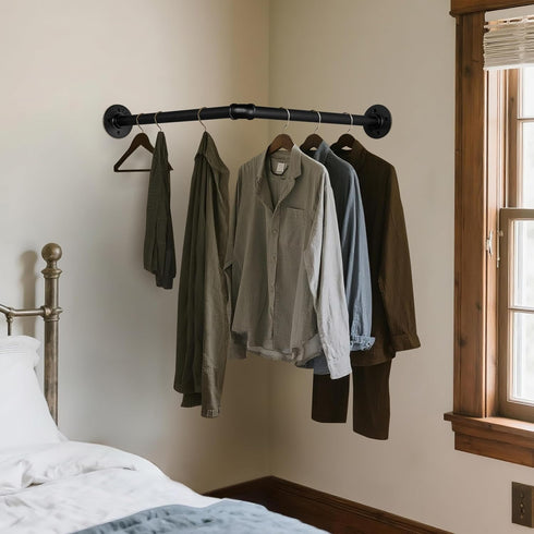 18.1" AddGrace Industrial Pipe Garment Rack Iron Wall Mounted Right Angle Corner Clothing Rack with Screws DIY Home