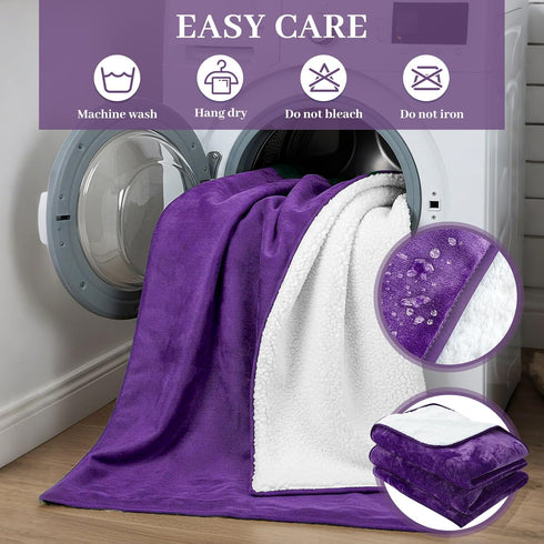 80'' 60'' 3 50oz Tisancy Love Purple Waterproof Bed Blanket, Queen Size x Double Side Leakproof Reversible Sherpa