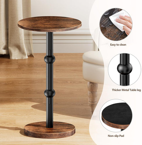 Drink Table, Small Round Side Table for Small Spaces, Modern Accent Round End Tables with Metal Leg, Thickened Wood
