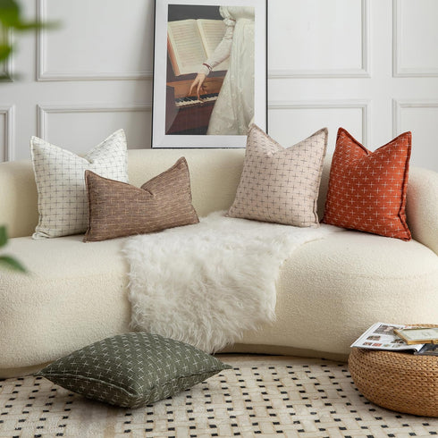 Pack 2 20 20 Inch MANDIOO of Burlap Linen Throw Pillow Covers Woven Textured Modern Farmhouse Cushion Covers Pillowcase