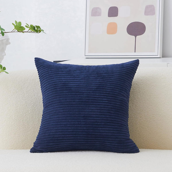 Home Brilliant 24x24 Euro Sham Pillow Cover, Striped Decorative Corduroy Velvet Couch Throw Pillow, Navy Blue