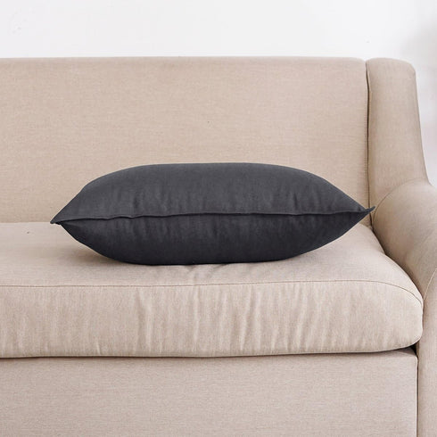 Jeanerlor Natural Cotton Linen Square Decorative Throw Pillow Case, Dark Grey Cushion Cover, 12"x20"