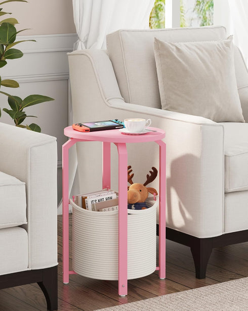 TB01BP093 TUTOTAK Small Side Table, Oval End Table, Night Stand, Bedside Table, Sofa Table with Storage Basket, Living