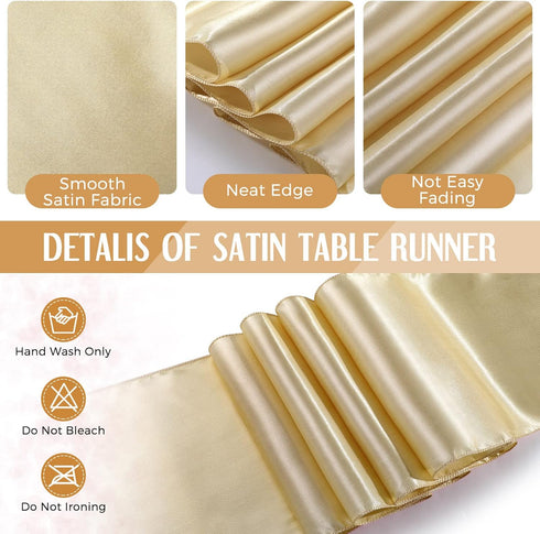 24 Packs Set, 54 108 Inch 12 108 Inch Breling White and Gold Disposable Plastic Tablecloths and Satin Table Runner x