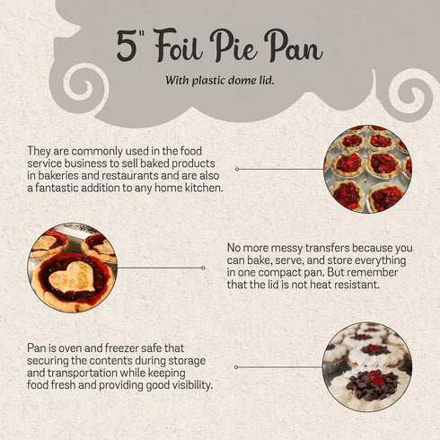 Disposable Aluminum Foil Tart Pan with Lid, 5" Individual Pie Pans, Mini Pie Pans, Pot Pie Tins, Baking Pan, Perfect