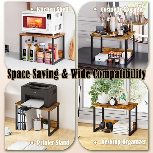 MARTY Kitchen Countertop Organizer Cabinet Shelf, 17.3x12.6 Spice Racks for Microwave Oven Storage, Rustic Brown
