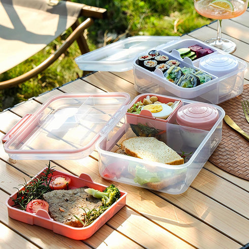 43-oz 5-oz Finorder Light Pink Portable Bento Lunch Box with Handle, BPA Free Snack Food Container for Picnic Work