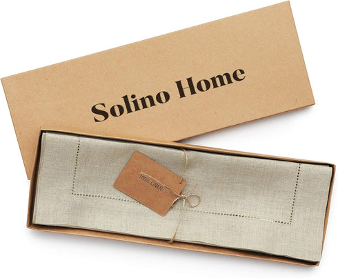 Solino Home Linen Placemats Set of 4 - Classic Hemstitch Natural Table Mats, 14 x 19 Inch, 100% Pure Linen