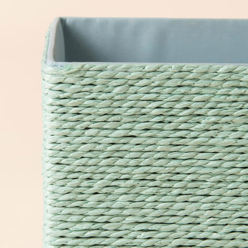 Storage Baskets Set of 4, Stackable Woven Paper Rope Bins for Makeup Closet Bathroom Bedroom (Light Green)