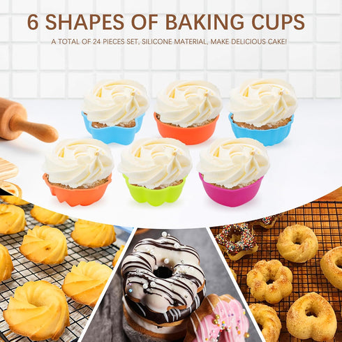 24 Pack Silicone Molds, Nonstick 2 3/4 inches Donut Mold, Baking Cups, Oven Safe