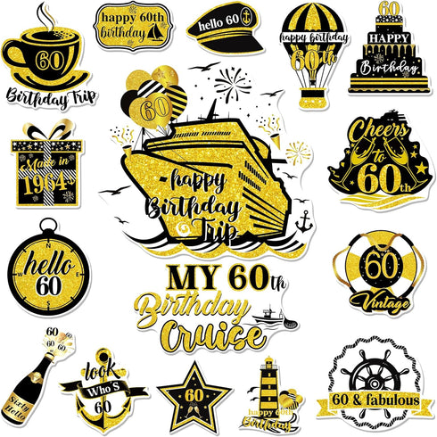 Cruise Door Decorations Magnetic, 16 PCS 60th Birthday Cruise Door Decor Magnets, Cheers to 60 Years Birthday Decor.