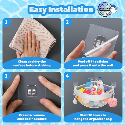 4.32 UNEEDE Gallons Corner Mounted Bath Toy Storage Holder, Mesh Shower Caddy for Bathtub Organizer, Quick Dry Holder