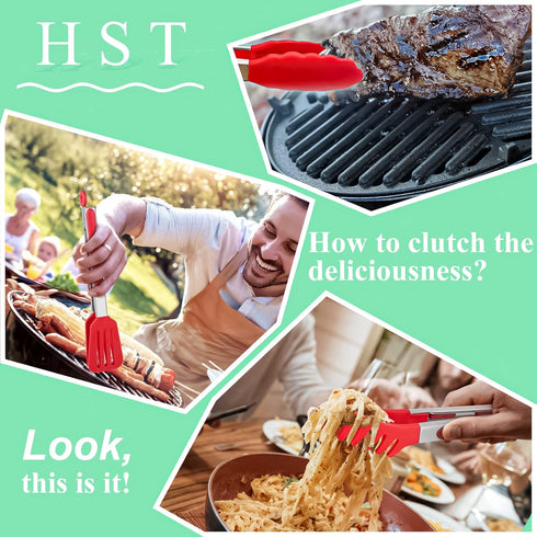 HST 3 Pack Kitchen Tongs, Non Stick Stainless Steel 9 Inch Tongs with Silicone Tip for Cooking BBQ Baking