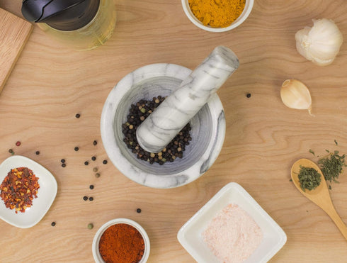 HIC Kitchen Mortar and Pestle Set, Solid Fine-Quality Carrara Marble Spice Herb Grinder