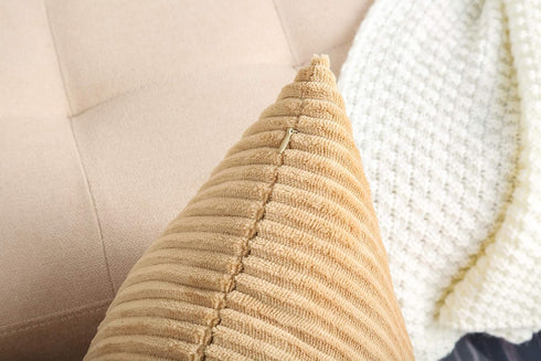 TangDepot Set of 2 Solid Velvet Striped Corduroy Decorative Throw Pillow Covers, 20"x20" Khaki