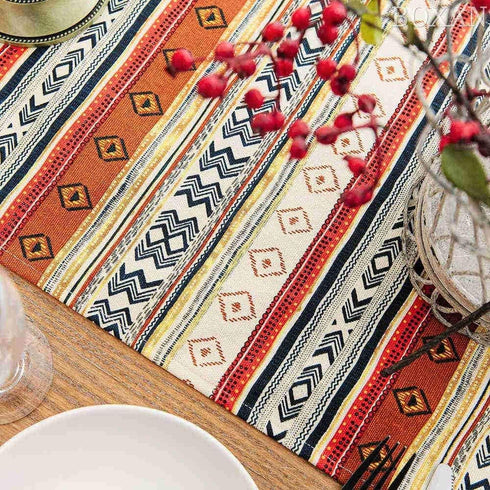 BOXAN Antique Southwestern Native Design Table Runner Cloth, Boho Cotton Geometric Striped Pattern for Home Decor (12 X