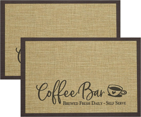 Artoid Mode Coffee Bar Mat Set of 2, Plastic Vinyl Washable Woven