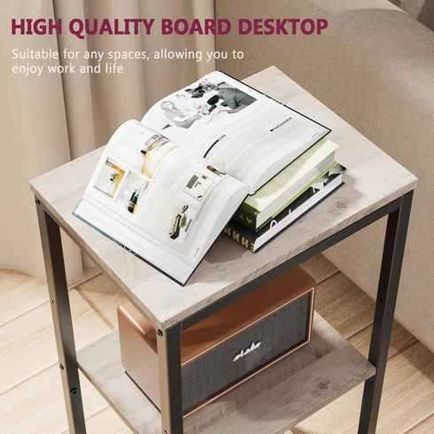 3 -Tier End Table, Tall Nightstand for Small Spaces, Tall Side Table with Storage Shelves, Telephone Table, Small Entry
