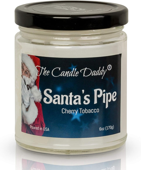 Santa's Pipe Funny Holiday Candle, Cherry Tobacco Scented, Hand Poured in USA, 6oz