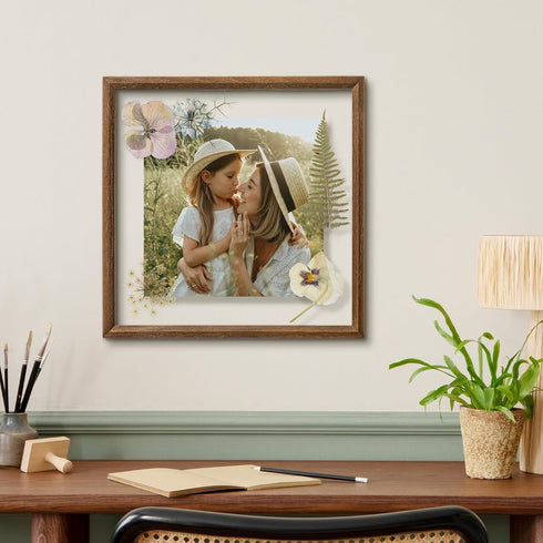 12x12 3x3 4x4 5x5 6x6 8x8 12''x12'' Axeman Floating Picture Frame - Solid Oak Wood Square Picture Frame, Double