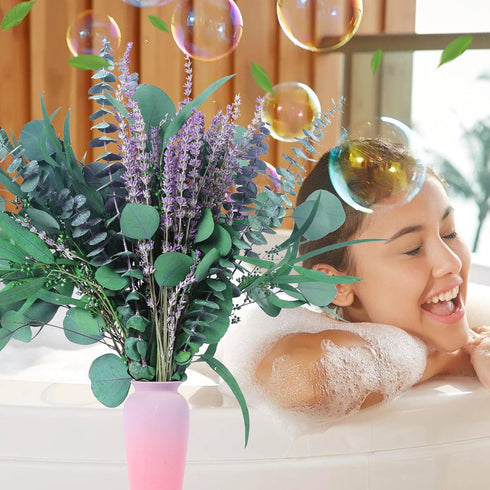 2 Bundles Dried Eucalyptus & Lavender Flowers, 100 pcs 17'' Natural Real Hanging Eucalyptus Leaves for Bathroom Decor